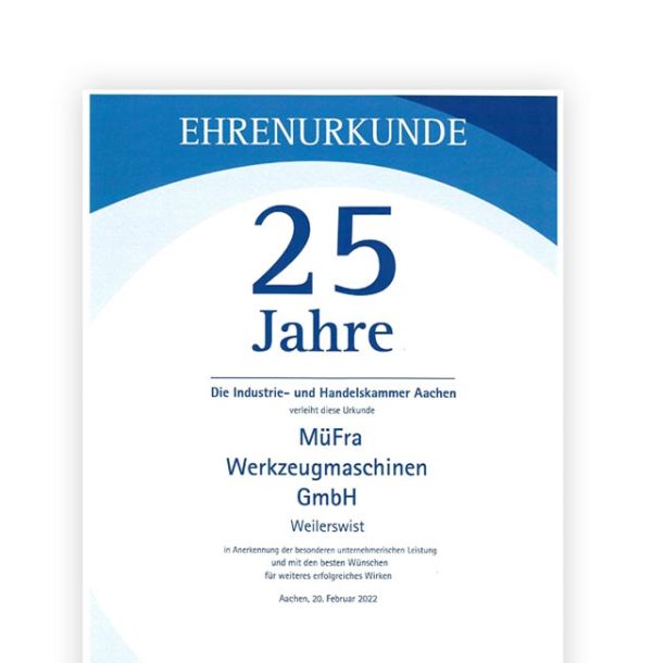 MüFra Werkzeugmaschinen Ehrenurkunde IHK